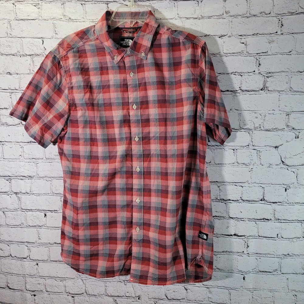 The North Face Men's Sz Large Red Plaid Short Sleeve Lightweight Shirt - Picture 2 of 8
